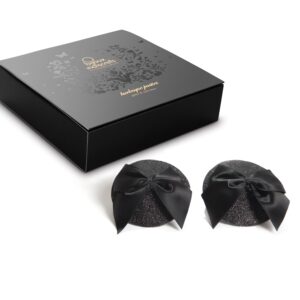 Cache-tétons Burlesque Noeud et Paillettes - Noir