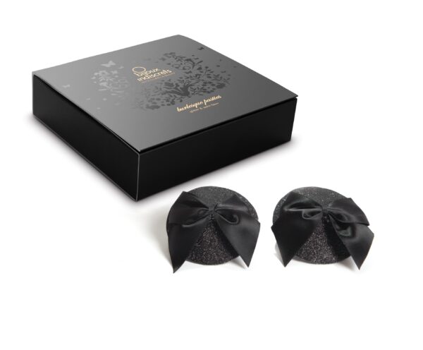 Cache-tétons Burlesque Noeud et Paillettes - Noir
