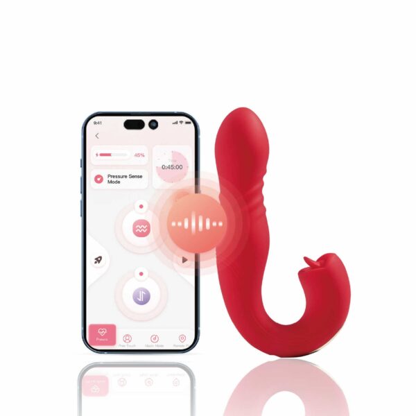JOI THRUST 2 rouge - Vibromasseur point G - lèche-clitoris - va et vient contrôlé par application – Image 5