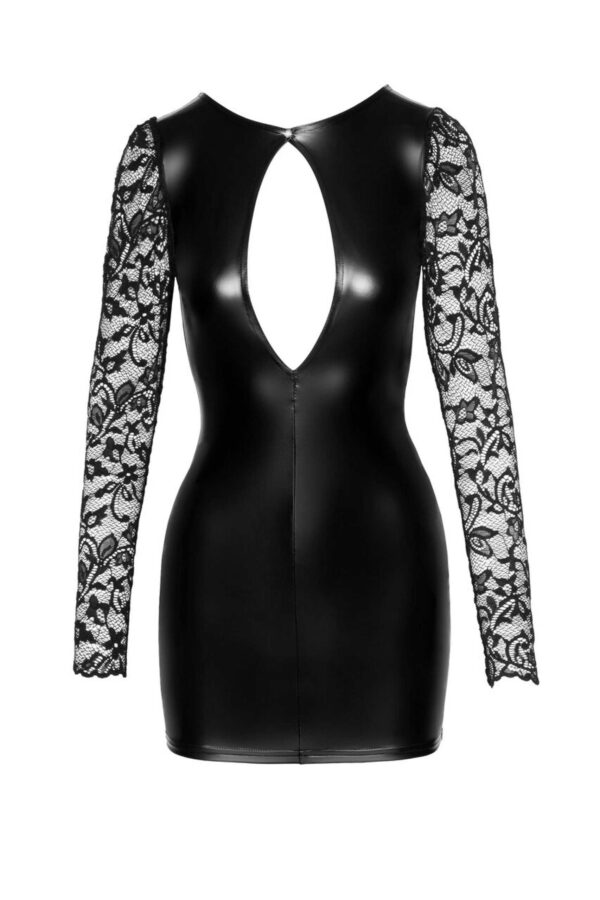 F253 Robe courte en Powerwetlook avec manches en dentelle – Image 6